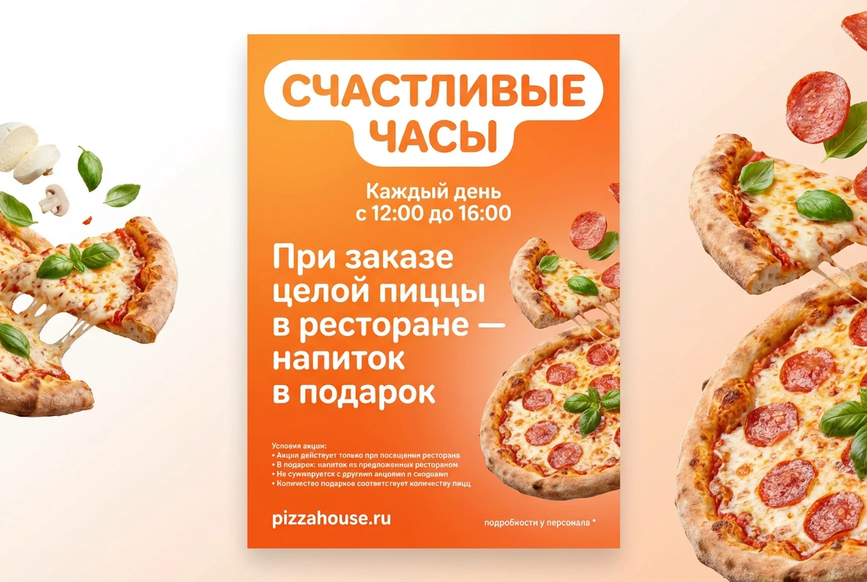 Счастливые часы в ПИЦЦА ХАУЗ