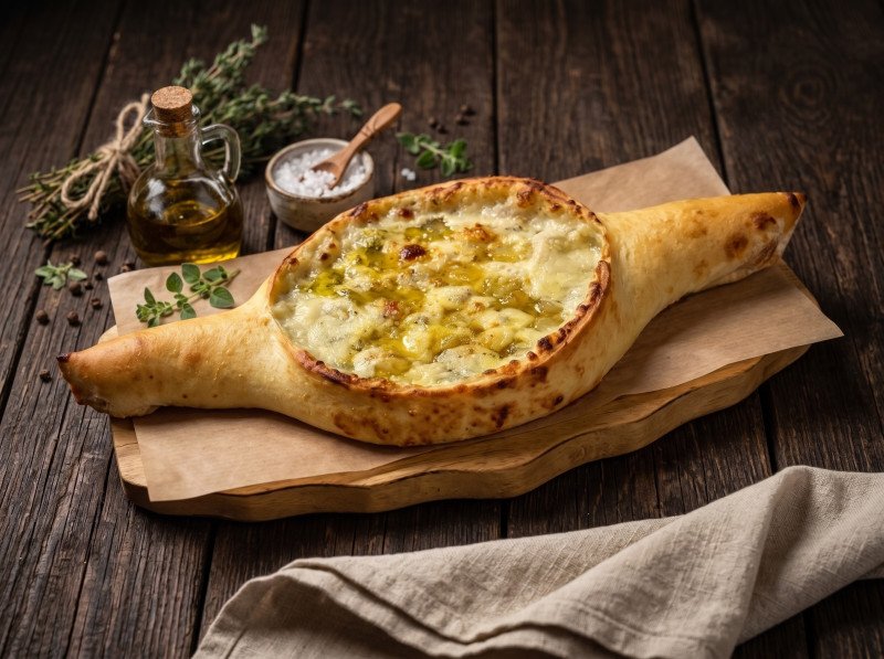 Хачапури по-аджарски с грушей с голубым сыром